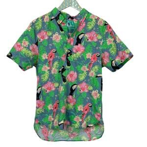 Chubbies Nutter Shirt Mens Small Tropical Floral Toucan Bird Henley Hawaiian